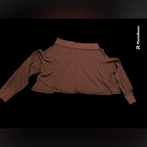 Free people we the free medium waffle off the shoulder shirt brown NWT
